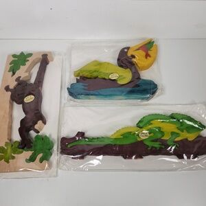 Kids Handmade Wooden Jigsaw Puzzle Monkey, Lizard, Pelican- Costa Rica